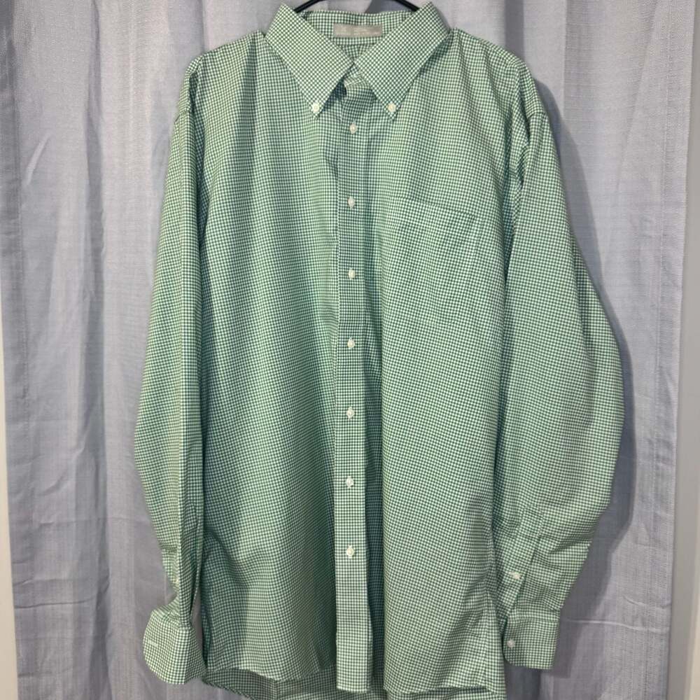 Nordstrom Traditional Men's 100% Cotton Green Gingham Long Sleeve Button-Down
